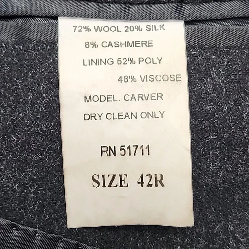 Andrew Fezza Blazer Sport Coat Jacket Wool Silk Cashmere Gray Sz 42R Men Carver